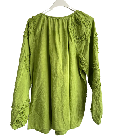 Summer Tassel Tie Cotton Circle Pattern Top In Lime Green