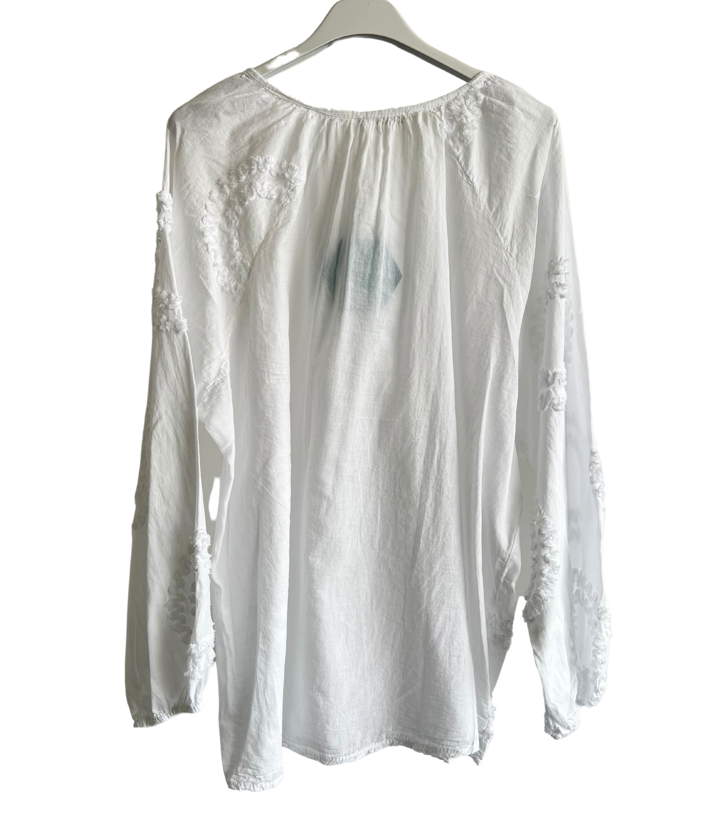 Summer Tassel Tie Cotton Circle Pattern Top In White