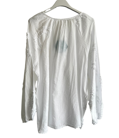 Summer Tassel Tie Cotton Circle Pattern Top In White