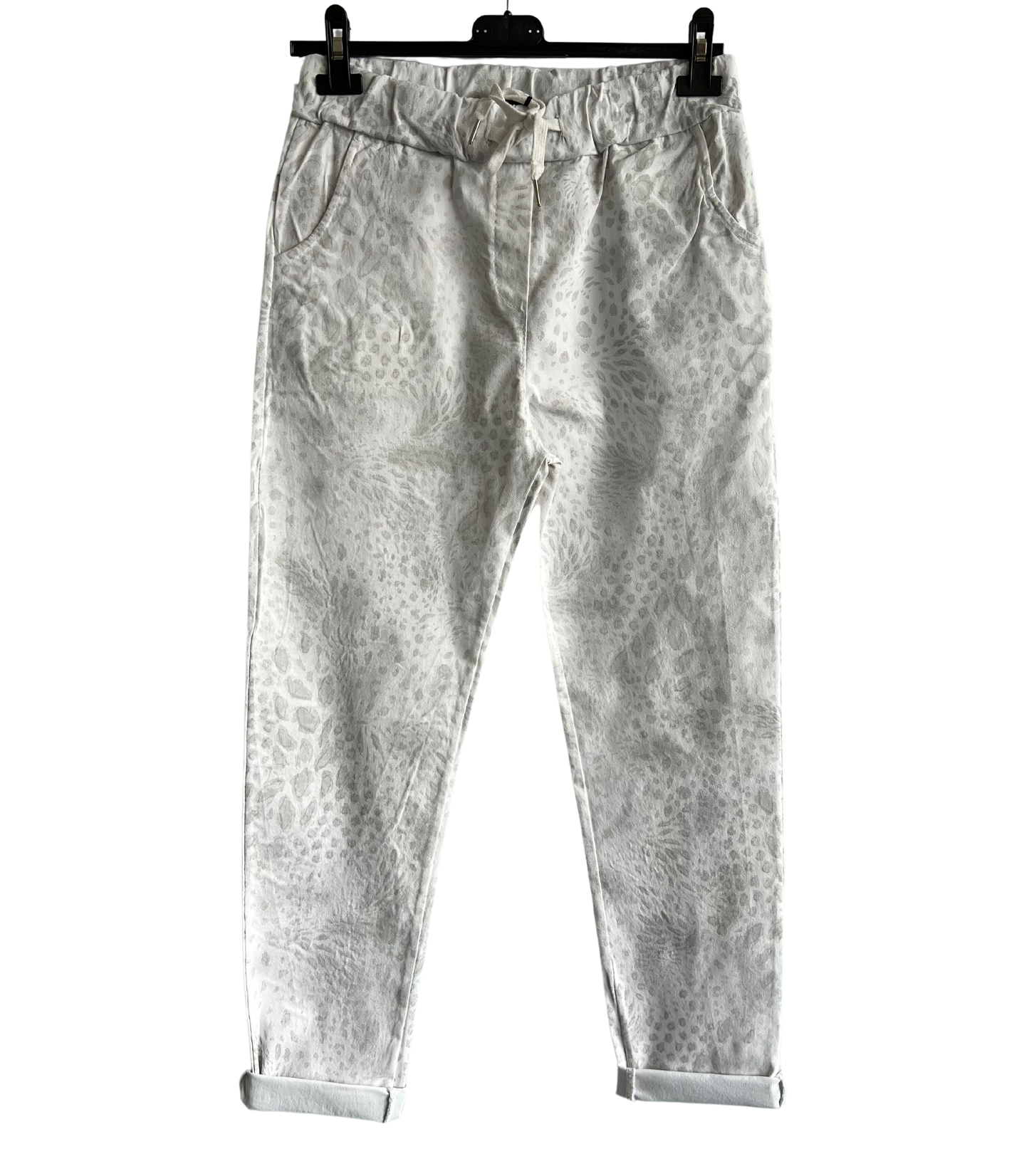 Leopard Print Stretchy Magic Pants In White