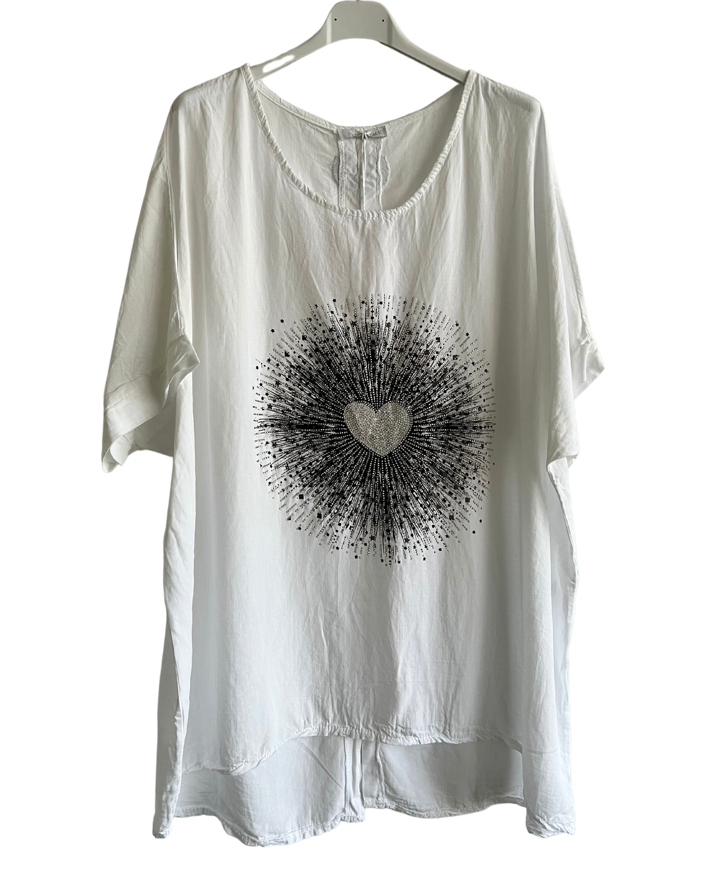 Heart Sequin Burst Effect Tie Dye Top In White