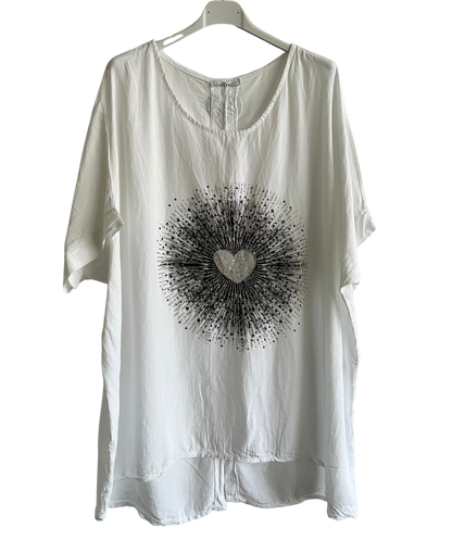 Heart Sequin Burst Effect Tie Dye Top In White