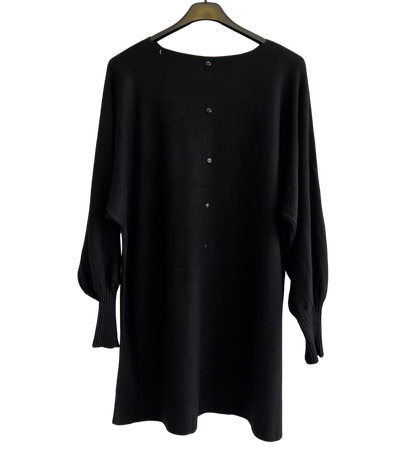 Button Back Soft Knit Cuffed Arm Scoop Neck Jumper In Black