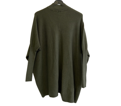 Batwing High Low Hem High Neck Jumper In Khaki