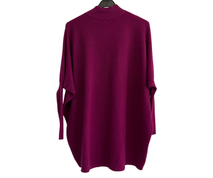 Batwing High Low Hem High Neck Jumper In Magenta