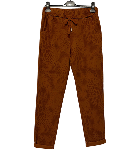 Leopard Print Stretchy Magic Pants In Rust