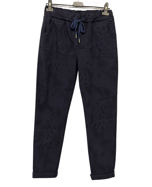 Leopard Print Stretchy Magic Pants In Navy