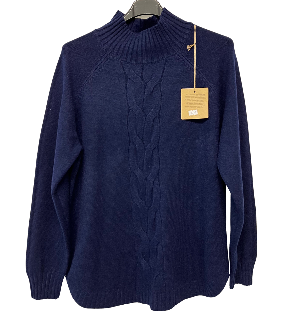 Soft Knitted Ribbed High Neck Cable Design Jumper In Navy