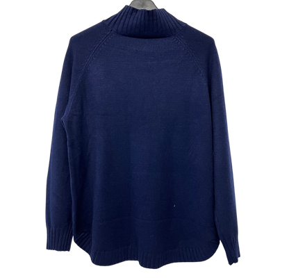 Soft Knitted Ribbed High Neck Cable Design Jumper In Navy