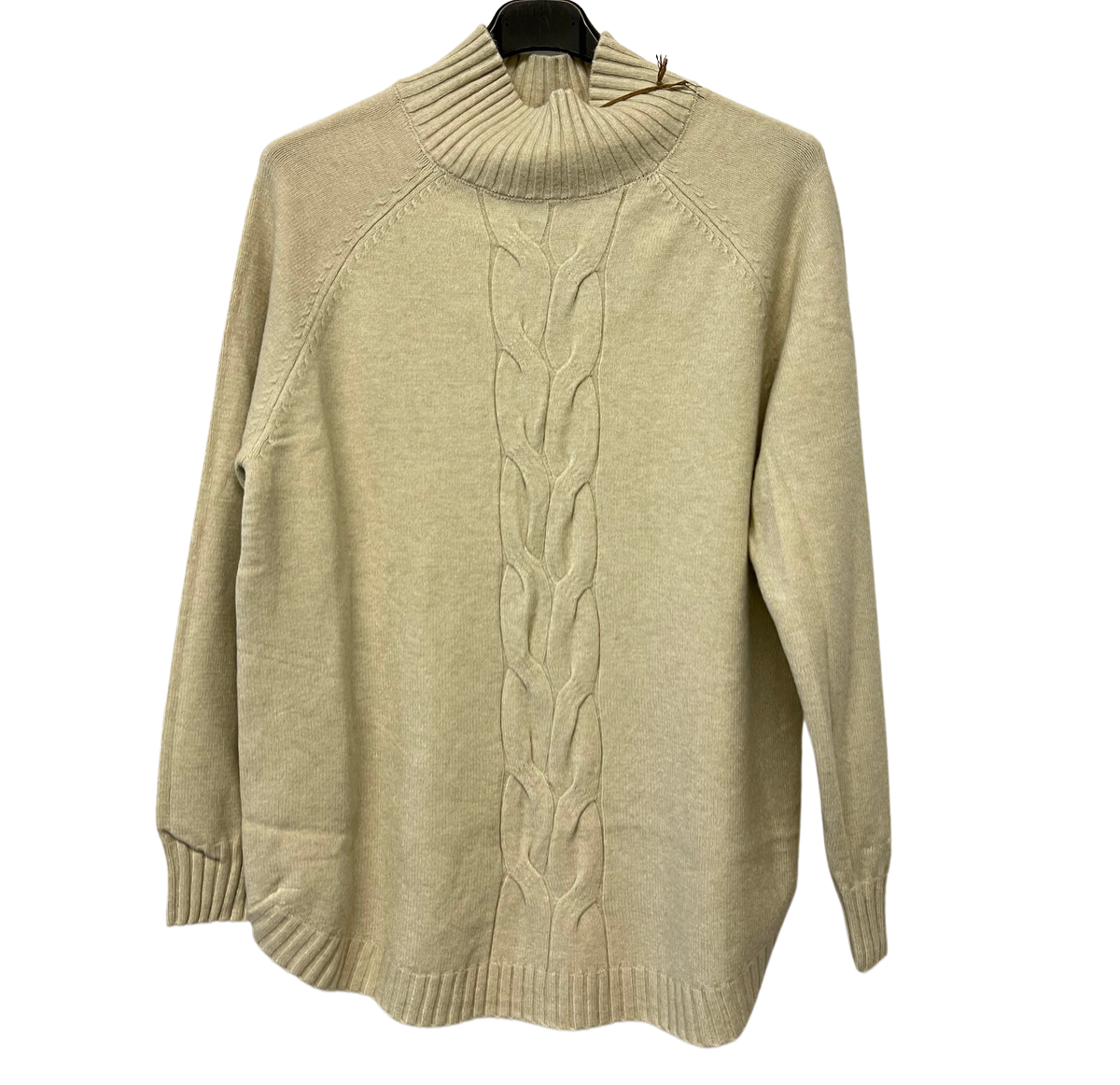 Soft Knitted Ribbed High Neck Cable Design Jumper In Cream