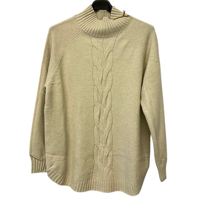 Soft Knitted Ribbed High Neck Cable Design Jumper In Cream