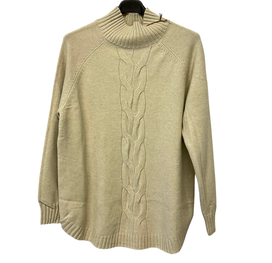 Soft Knitted Ribbed High Neck Cable Design Jumper In Cream