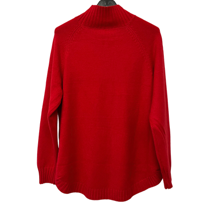 Soft Knitted Ribbed High Neck Cable Design Jumper In Red