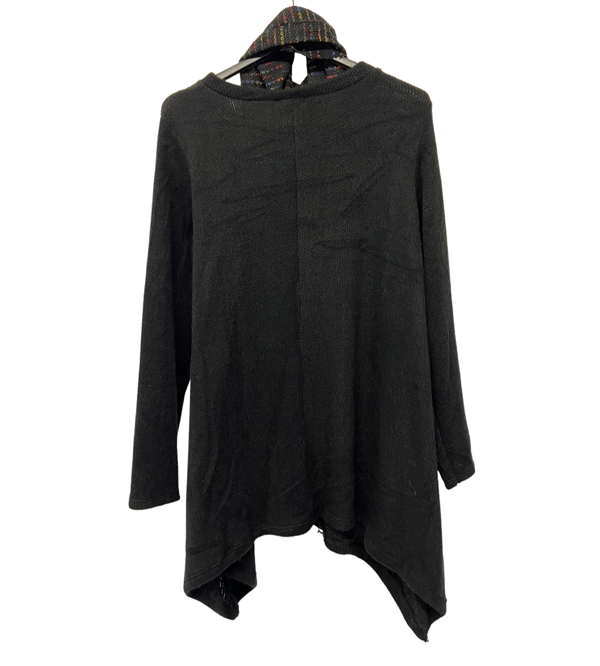 Knitted Tunic Long Top with Matching Scarf and 2 Pockets In Black