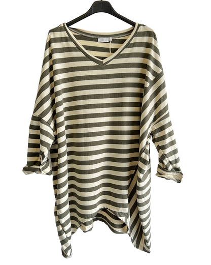 Oversize Quirky Boxy Stripe Top In Khaki