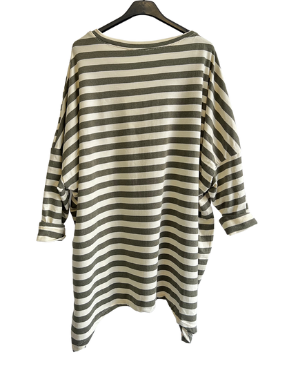 Oversize Quirky Boxy Stripe Top In Khaki