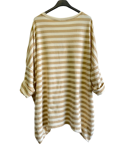 Oversize Quirky Boxy Stripe Top In Beige