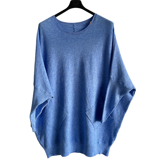 Plait Back Design 2 Pocket Jumper In Blue