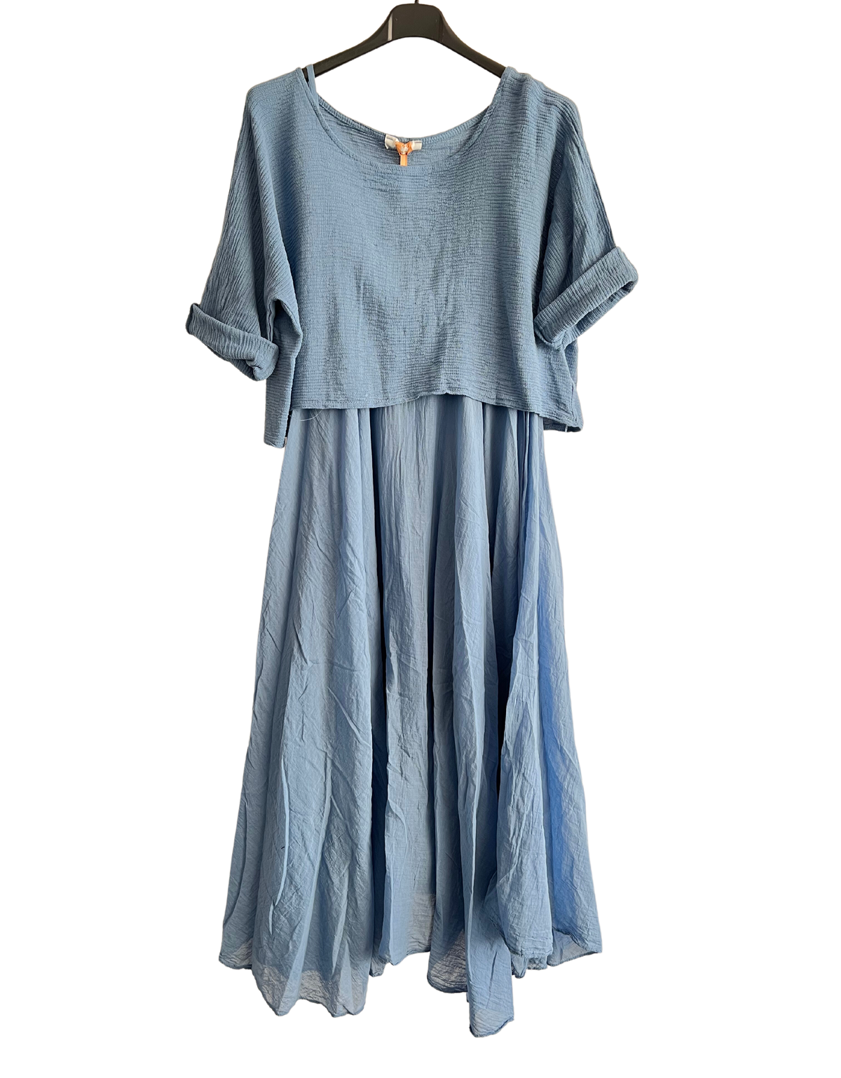 2 Piece Set Lightweight Maxi Dress with Over Crop Top In Light Blue