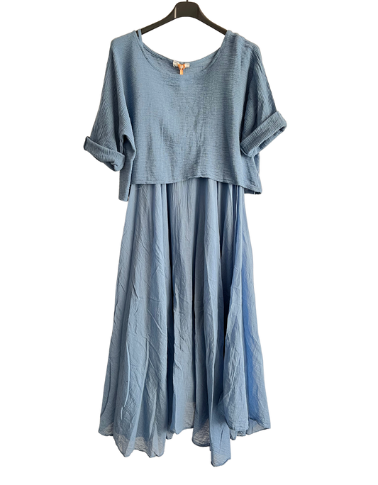 2 Piece Set Lightweight Maxi Dress with Over Crop Top In Light Blue