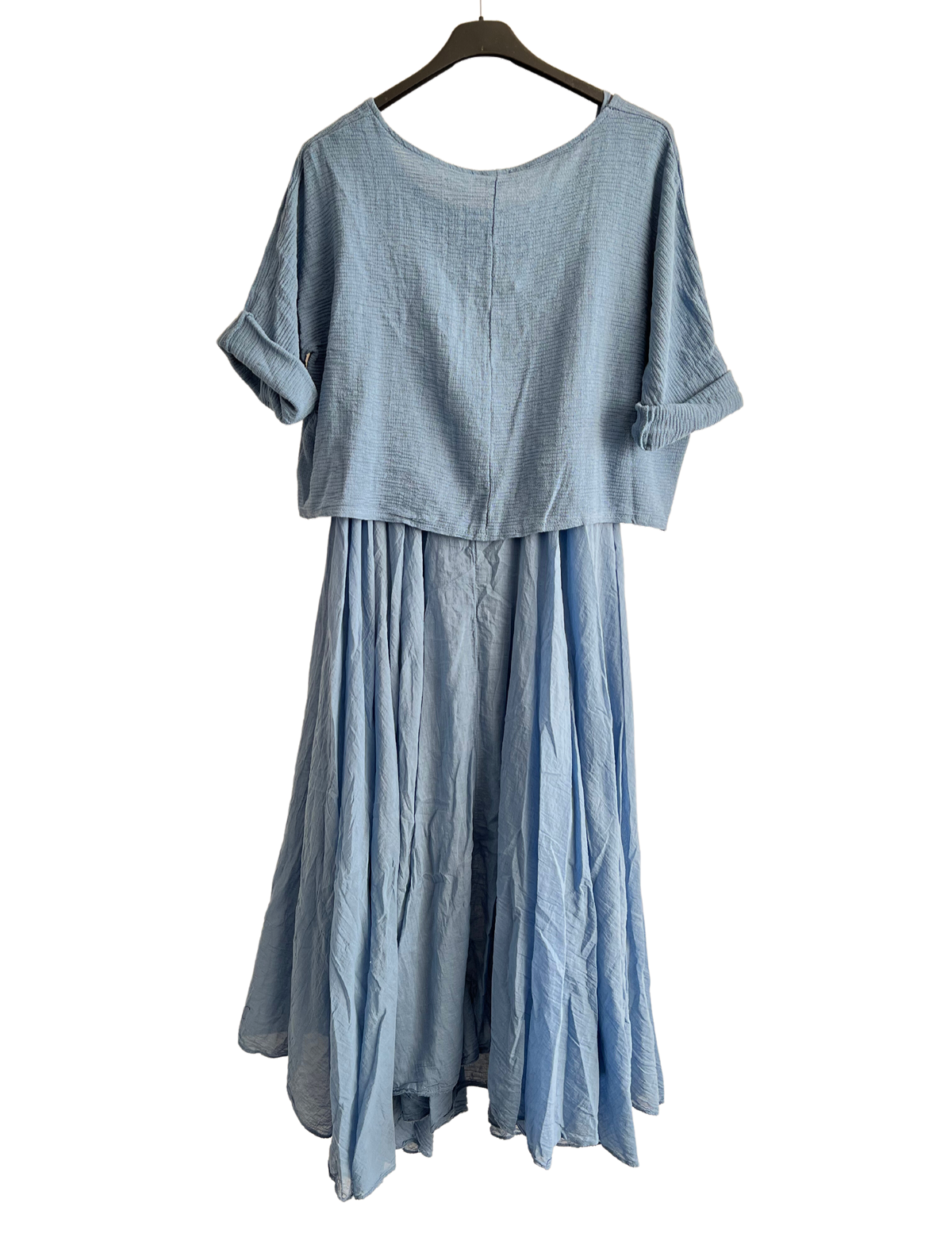 2 Piece Set Lightweight Maxi Dress with Over Crop Top In Light Blue