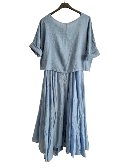 2 Piece Set Lightweight Maxi Dress with Over Crop Top In Light Blue