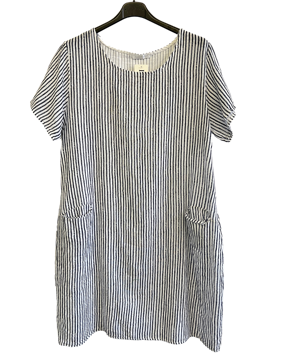 Short Sleeved Long Striped Dress In White