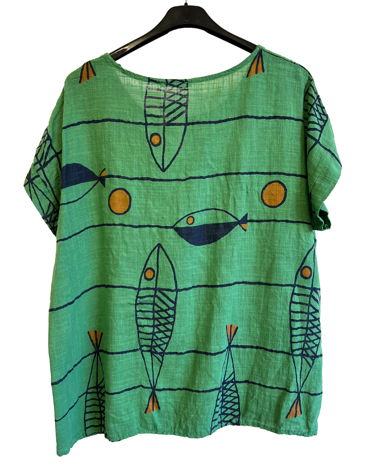 Fish Print Casual Tunic Top In Gucci Green