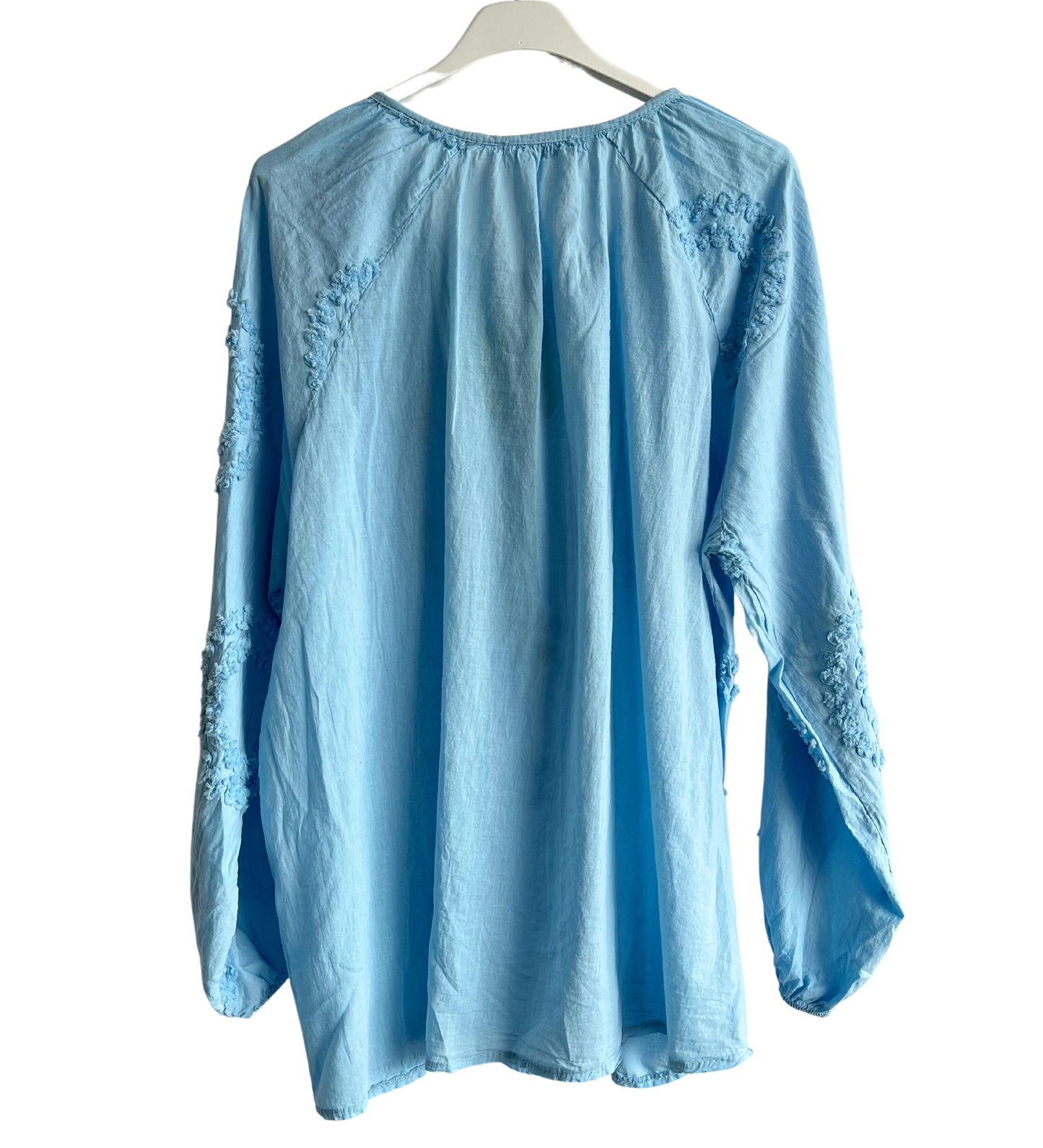 Summer Tassel Tie Cotton Circle Pattern Top In Light Blue