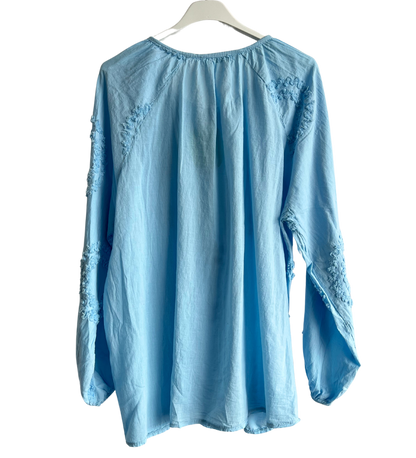 Summer Tassel Tie Cotton Circle Pattern Top In Light Blue