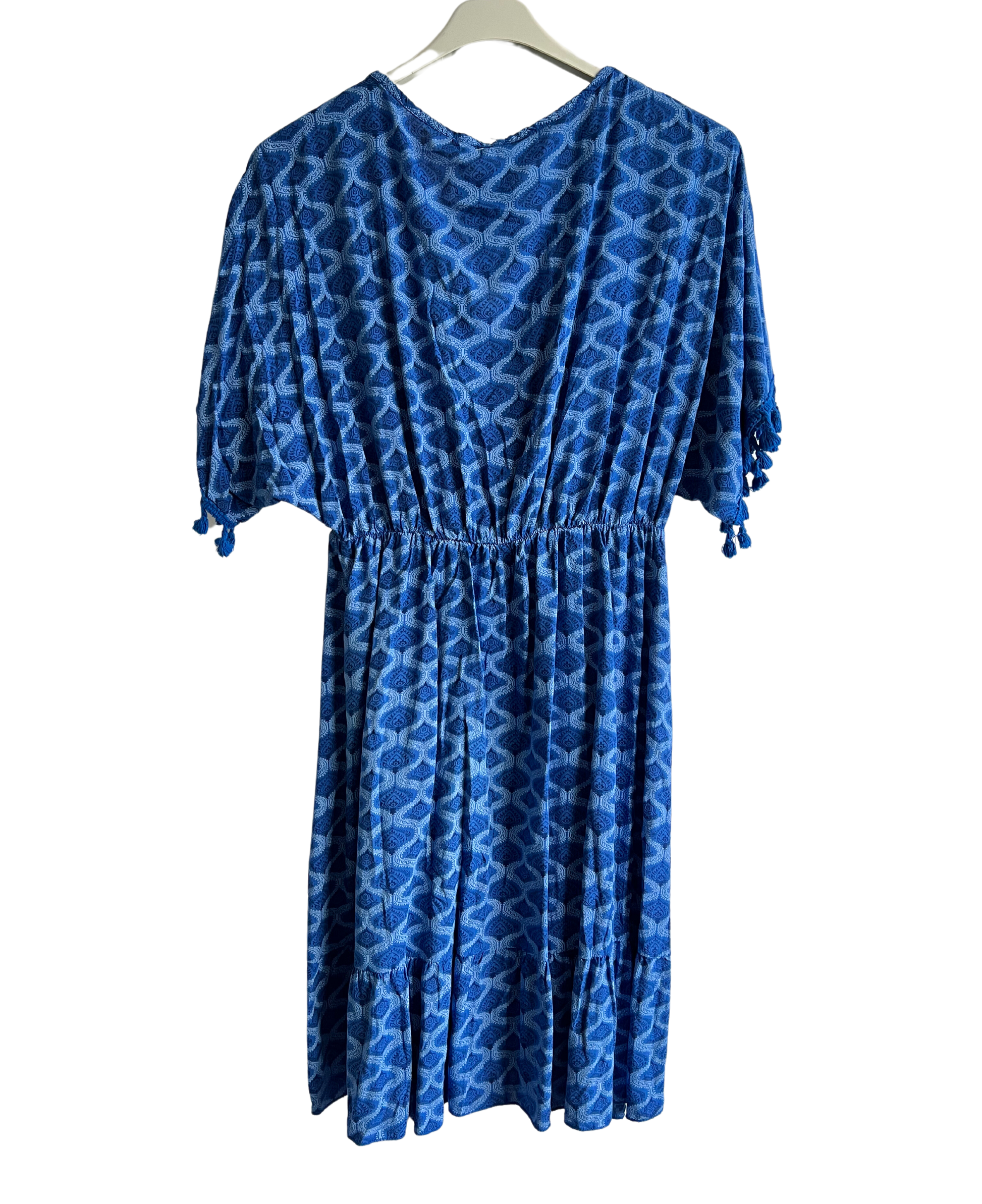 Summer Lightweight Tassel Tie Dye Mid Length Dress In Royal Blue – AdornOutfit