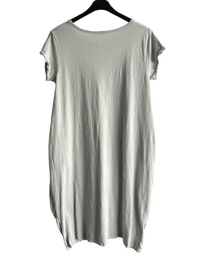 Quirky Soft Cotton Stretch 2 Pocket Long Tunic Dress In Silver Grey