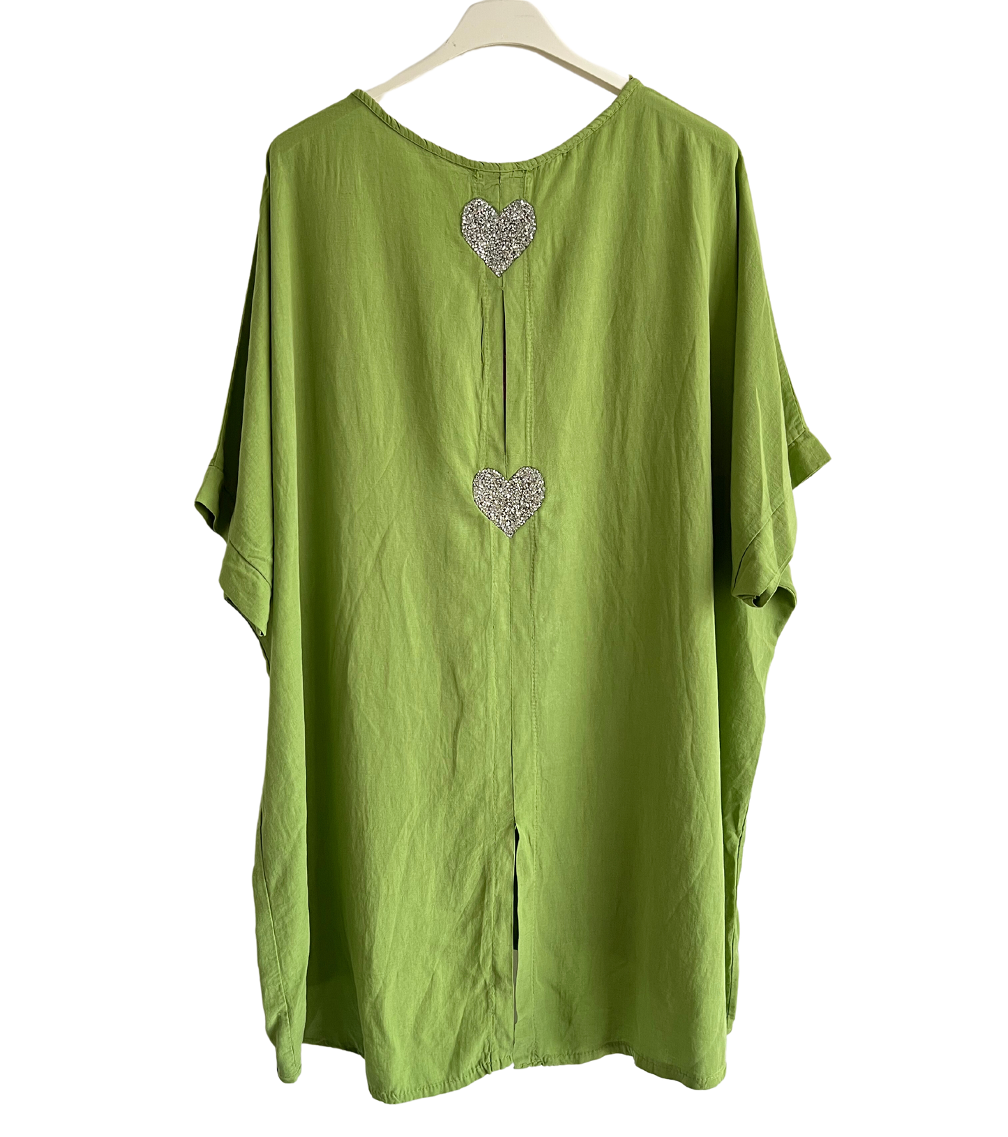 Heart Sequin Burst Effect Tie Dye Top In Lime Green