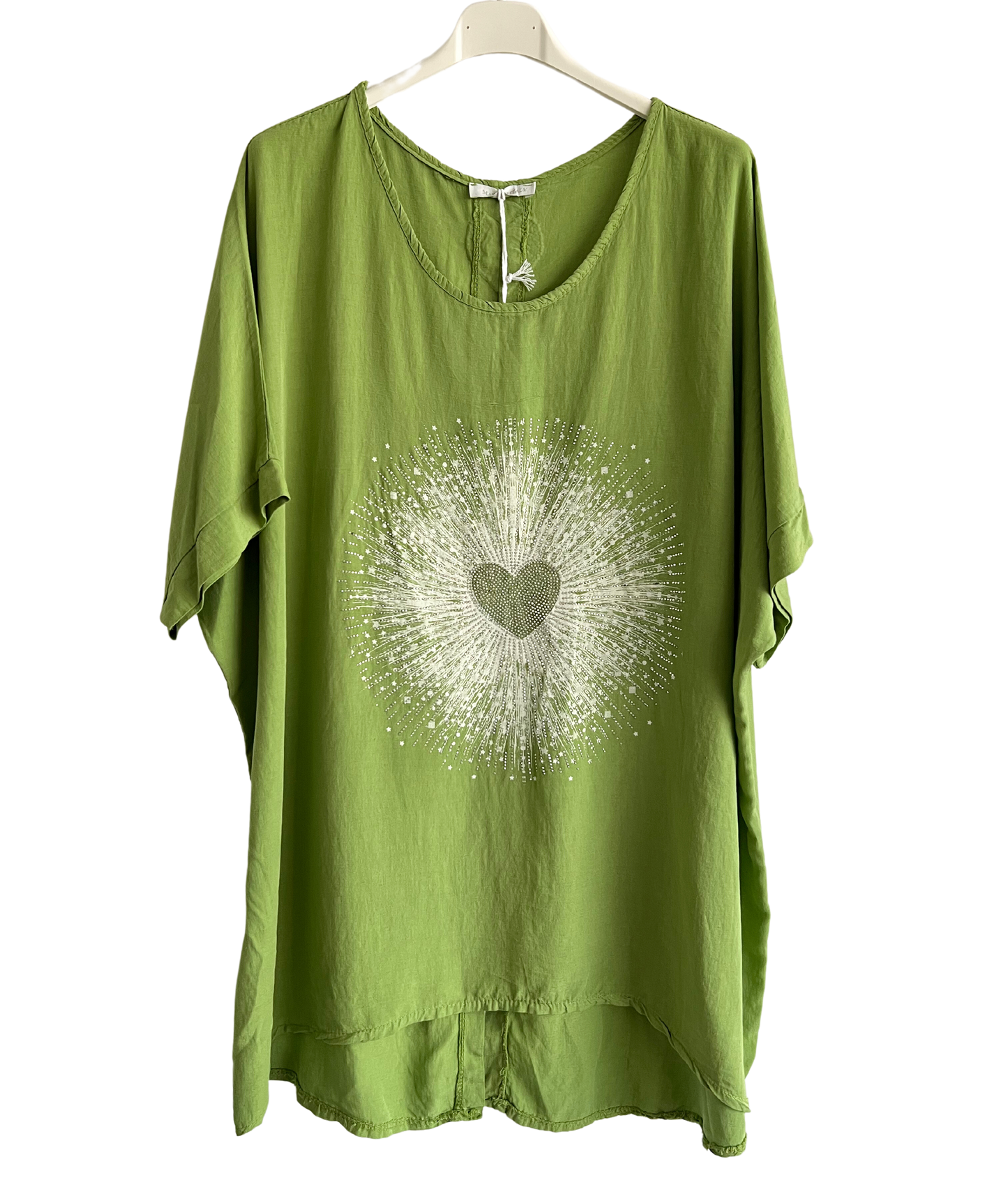 Heart Sequin Burst Effect Tie Dye Top In Lime Green